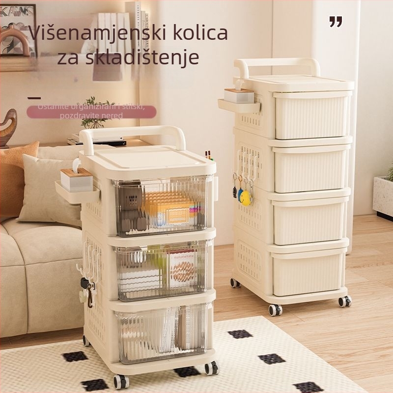 Trolley za pohranu – 5 etaža, podni stalak, s kotačićima, s odvojivim ladicama, plastičan