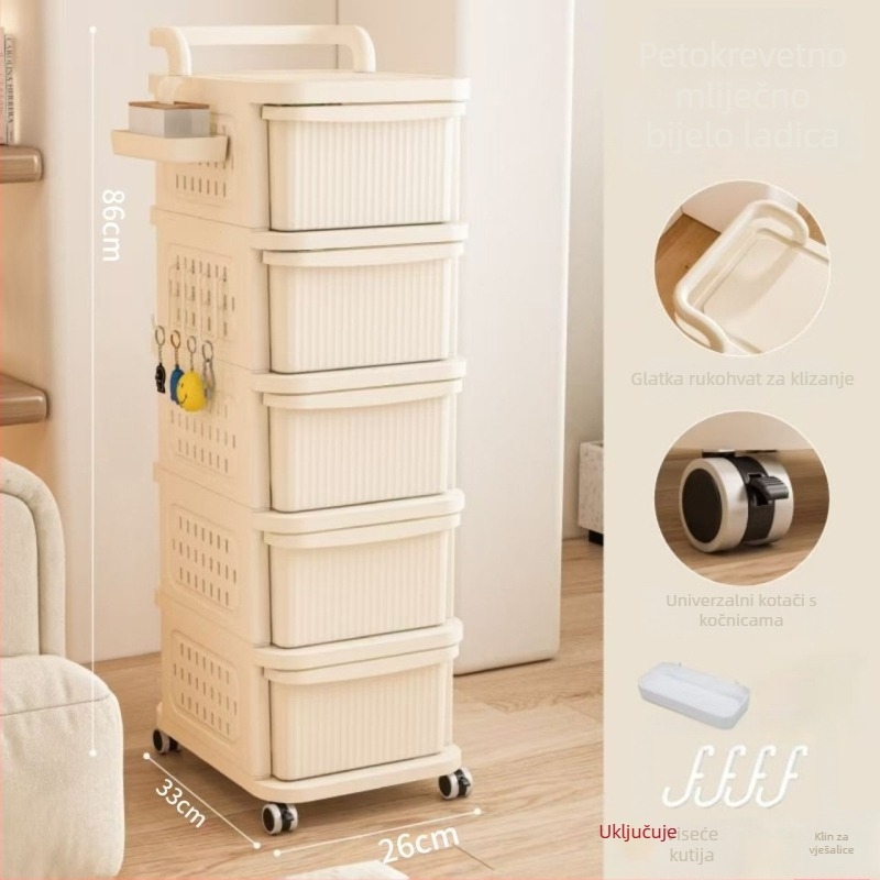 Trolley za pohranu – 5 etaža, podni stalak, s kotačićima, s odvojivim ladicama, plastičan