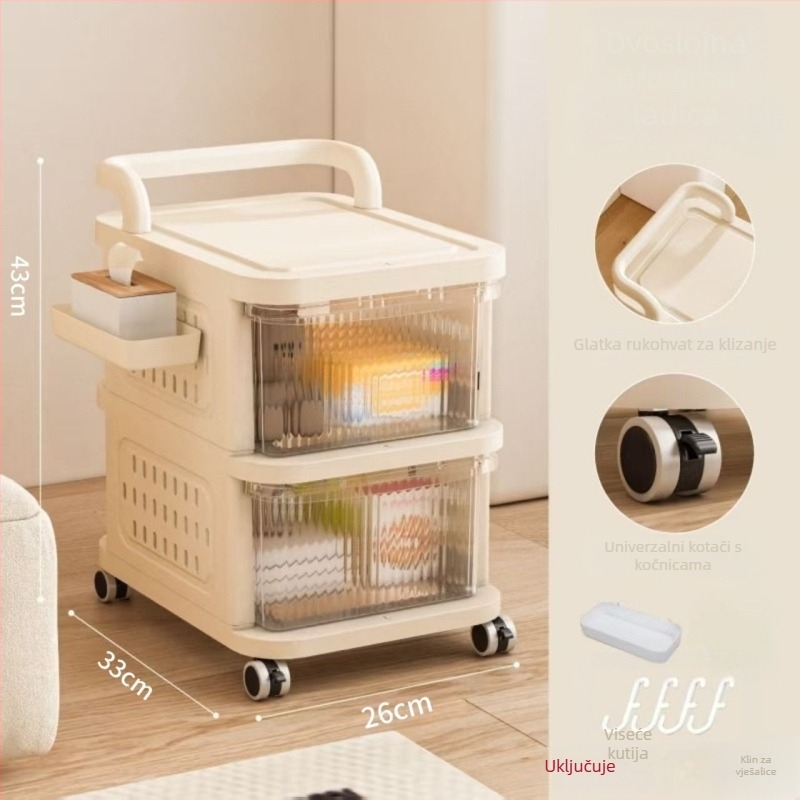 Trolley za pohranu – 5 etaža, podni stalak, s kotačićima, s odvojivim ladicama, plastičan