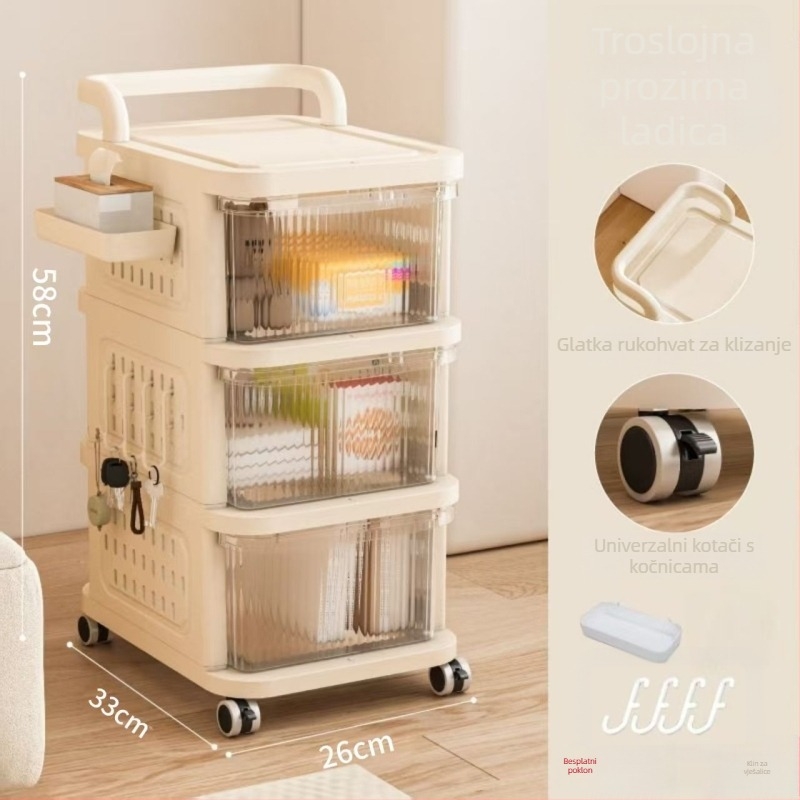 Trolley za pohranu – 5 etaža, podni stalak, s kotačićima, s odvojivim ladicama, plastičan