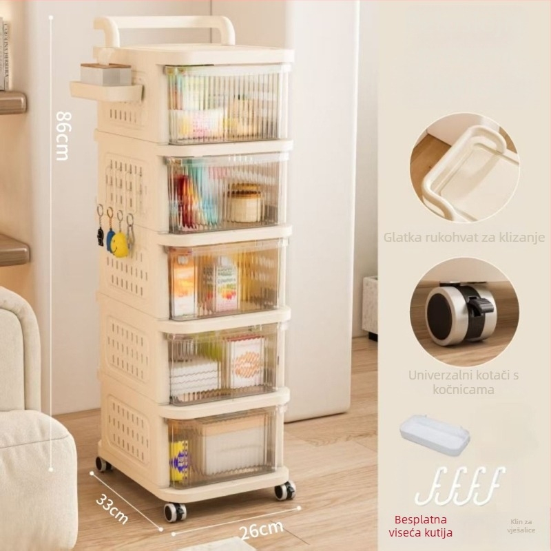 Trolley za pohranu – 5 etaža, podni stalak, s kotačićima, s odvojivim ladicama, plastičan