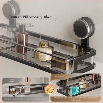 Zidni stalak za kupaonicu s usisnim sustavom, bez bušenja, jednom nivou, nosivost 1–5 kg, plastični završni sloj