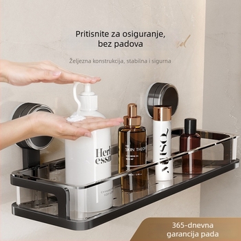 Zidni stalak za kupaonicu s usisnim sustavom, bez bušenja, jednom nivou, nosivost 1–5 kg, plastični završni sloj