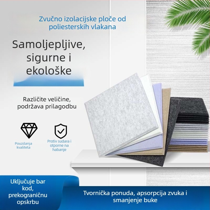 Crni samoljepljivi paneli od poliesterskog vlakna za zvučnu izolaciju, filc naljepnice za zid, ravna pozadina