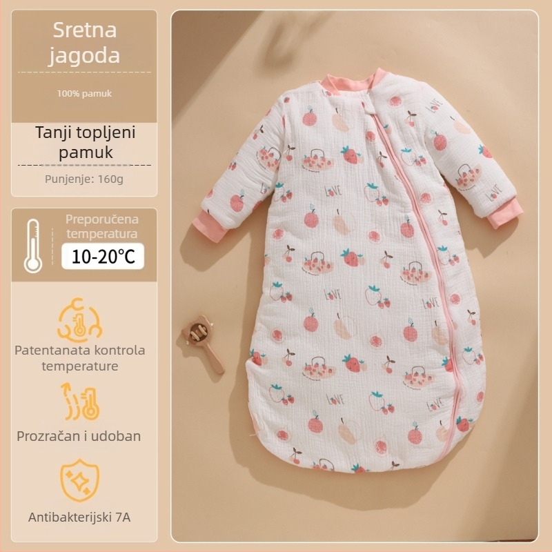 Spavaća vreća za bebe, sve sezone, s zaštitom od kick i dijelom oko nogu, 100% pamuk, 0.55–1.0 kg