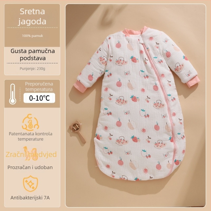 Spavaća vreća za bebe, sve sezone, s zaštitom od kick i dijelom oko nogu, 100% pamuk, 0.55–1.0 kg