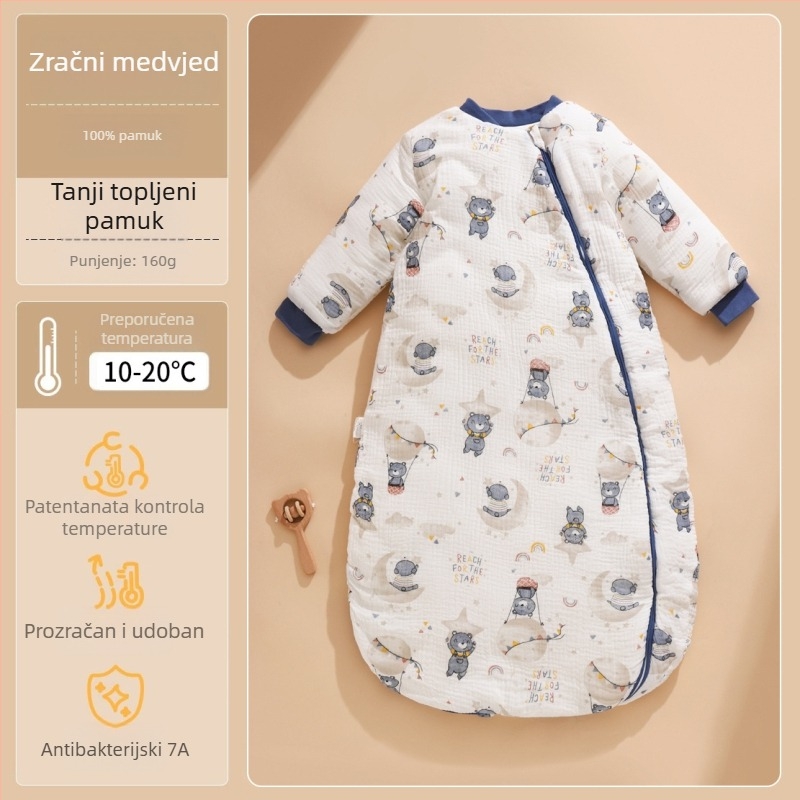 Spavaća vreća za bebe, sve sezone, s zaštitom od kick i dijelom oko nogu, 100% pamuk, 0.55–1.0 kg