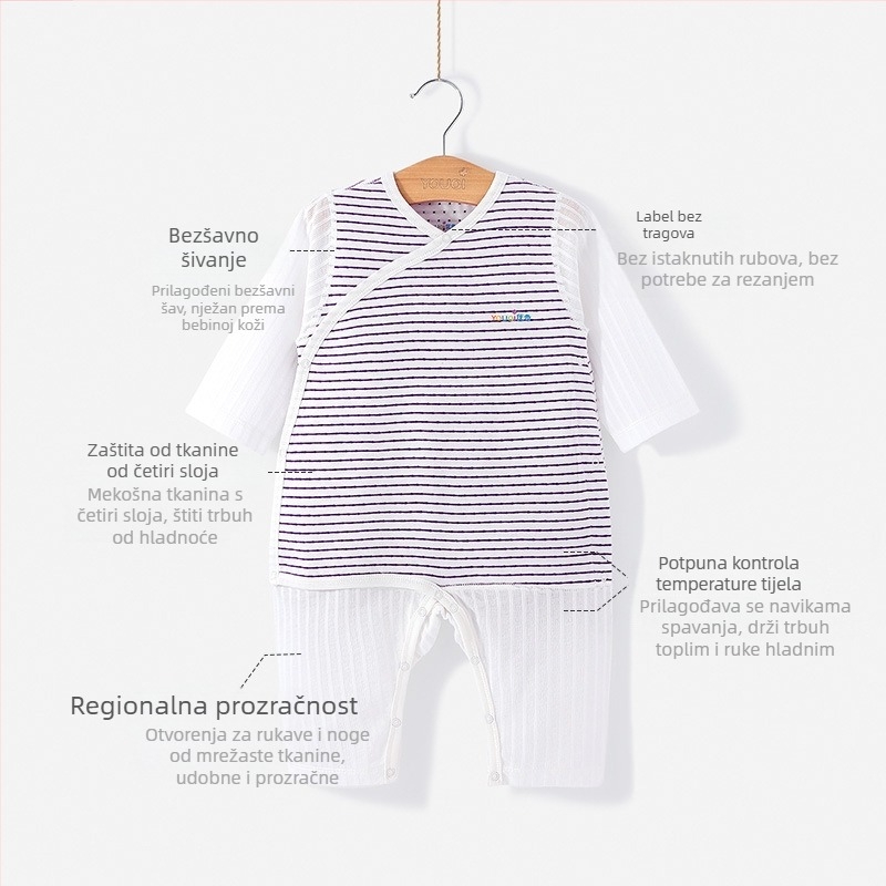 Dječji spavaći vreć s zaštitom trbuha – 100% pamuk, punilo od pamuka, prugasti uzorak, sve sezone, novorođenče (0–12 mjeseci)