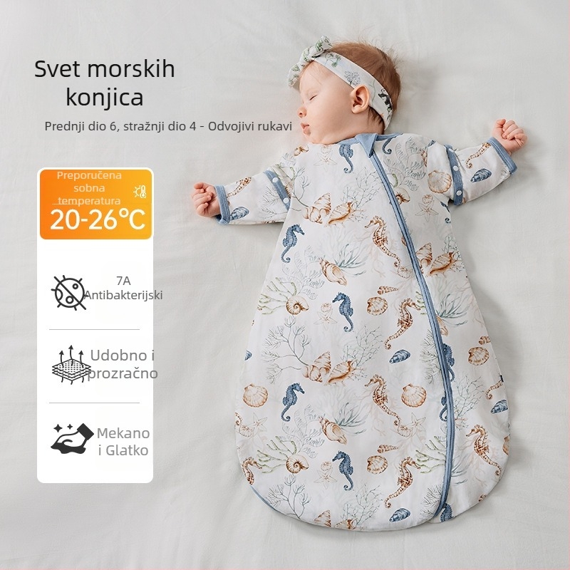 Dječji vreća za spavanje za proljeće i ljeto, cocoon stil, modal bambus pamuk gazna tkanina, četiri godišnja doba