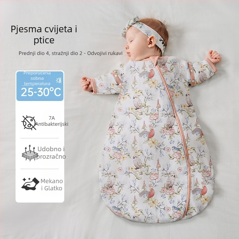 Dječji vreća za spavanje za proljeće i ljeto, cocoon stil, modal bambus pamuk gazna tkanina, četiri godišnja doba