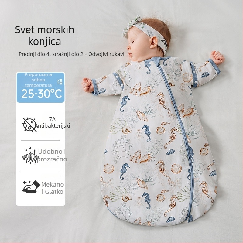 Dječji vreća za spavanje za proljeće i ljeto, cocoon stil, modal bambus pamuk gazna tkanina, četiri godišnja doba