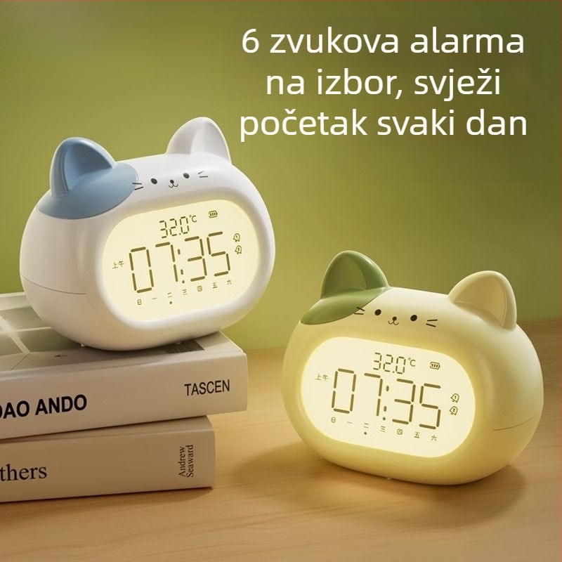 Budilnik za učenike — dječji dizajn, pokazivački zaslon, punjiv, Mimitoou/Mimi Rabbit pokret, kućište MDF+PVC