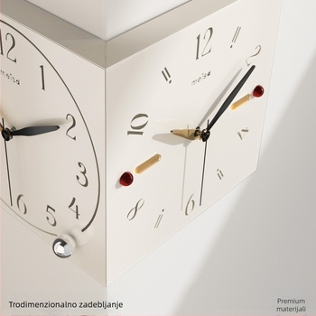 Kutni dvostrani zidni sat - baterijsko napajanje, Mercada mehanizam, metalno kućište i brojčanik, jednostavan modern stil