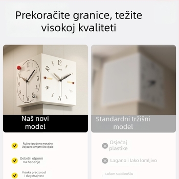 Kutni dvostrani zidni sat - baterijsko napajanje, Mercada mehanizam, metalno kućište i brojčanik, jednostavan modern stil