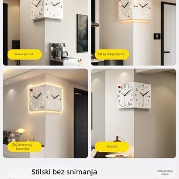 Kutni dvostrani zidni sat - baterijsko napajanje, Mercada mehanizam, metalno kućište i brojčanik, jednostavan modern stil