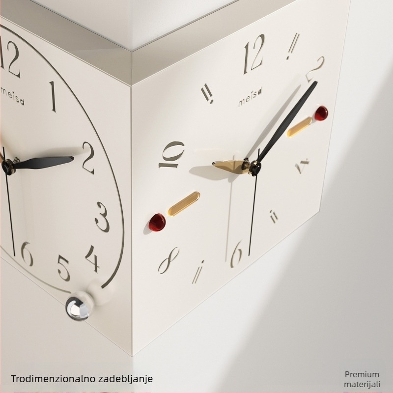 Kutni dvostrani zidni sat - baterijsko napajanje, Mercada mehanizam, metalno kućište i brojčanik, jednostavan modern stil