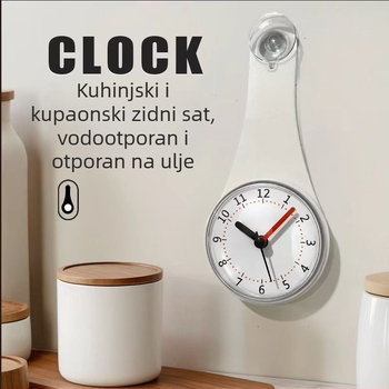 flaito Luminizirani ovalni zidni sat s usisnom čašom, vodootporan, kvarcni mehanizam, baterijsko napajanje, jednostrana
