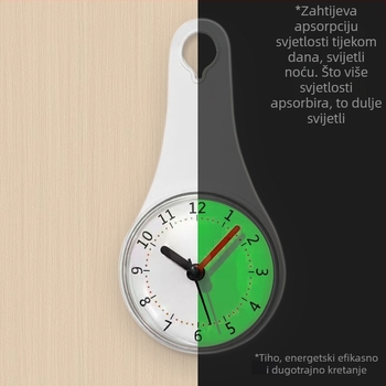 flaito Luminizirani ovalni zidni sat s usisnom čašom, vodootporan, kvarcni mehanizam, baterijsko napajanje, jednostrana