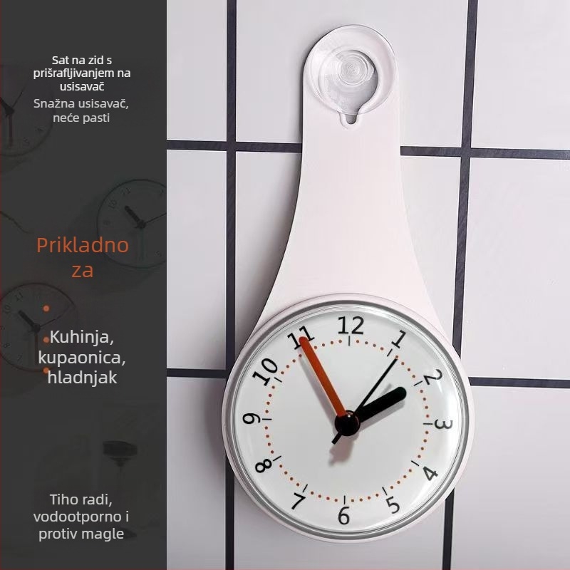 flaito Luminizirani ovalni zidni sat s usisnom čašom, vodootporan, kvarcni mehanizam, baterijsko napajanje, jednostrana