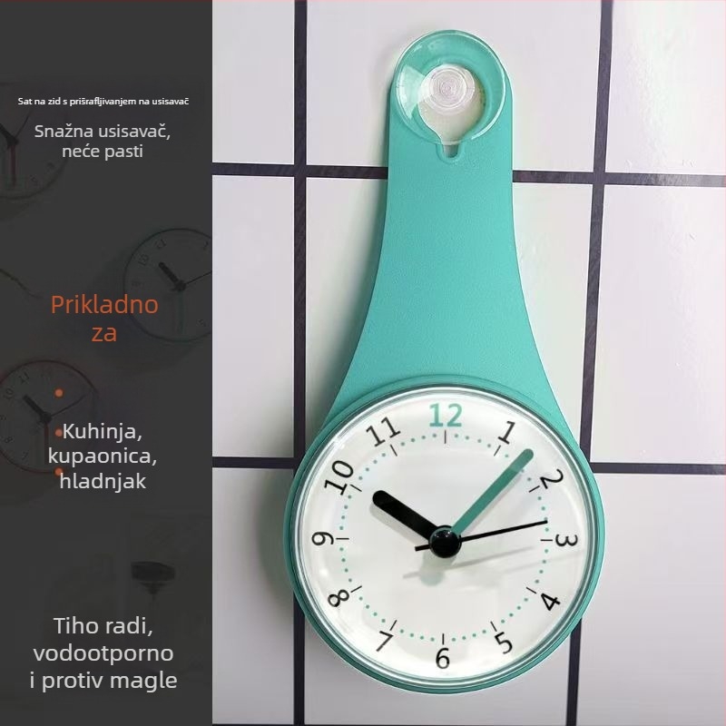 flaito Luminizirani ovalni zidni sat s usisnom čašom, vodootporan, kvarcni mehanizam, baterijsko napajanje, jednostrana