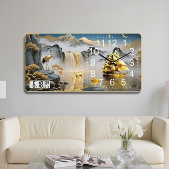 Zidni sat s večnim kalendarom 2025, motiv jedrenjak, brojčani prikaz, glatko kretanje sekundne ruke, napajanje suhim baterijama