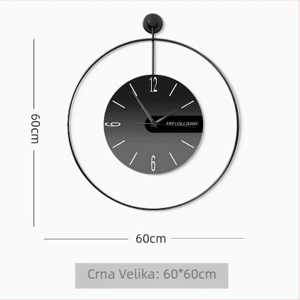 Zidni sat, Model 5060, Kvarcni mehanizam (Santai 6168s), Okruglo metalno kućište, Cifer od organskog stakla, Analogni prikaz s kazaljkama i brojevima