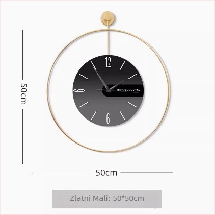 Zidni sat, Model 5060, Kvarcni mehanizam (Santai 6168s), Okruglo metalno kućište, Cifer od organskog stakla, Analogni prikaz s kazaljkama i brojevima