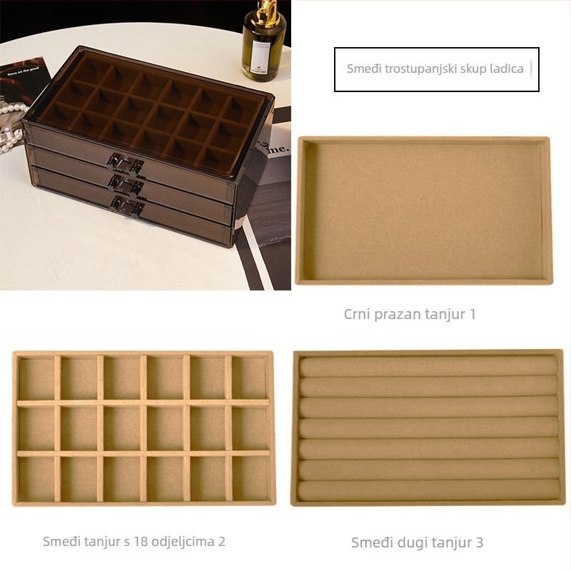 Višestruka kutija za nakit s ladicama, ABS materijal, čvrsta konstrukcija, bez prilagodbe