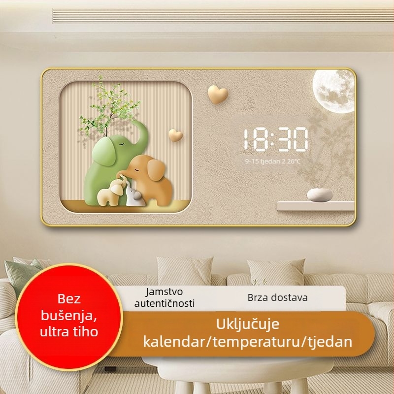 Zidni sat s LED zaslonom i vječnim kalendarom, skandinavskog stila, drveni okvir