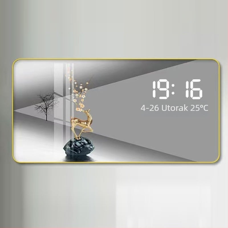 Zidni sat s LED zaslonom i vječnim kalendarom, skandinavskog stila, drveni okvir