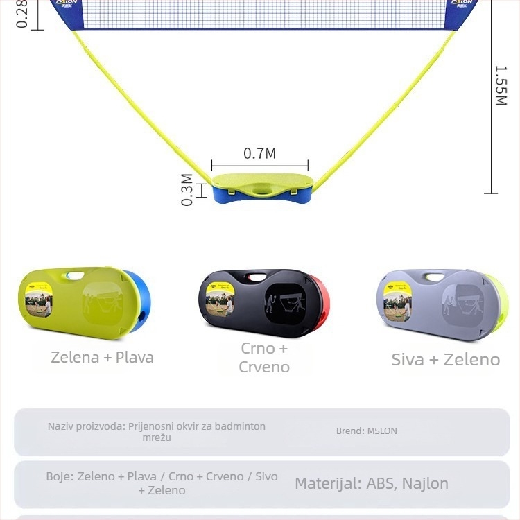 Meishulong prijenosni stalak za badminton mrežu, za kućnu i vanjsku upotrebu, lako se premješta