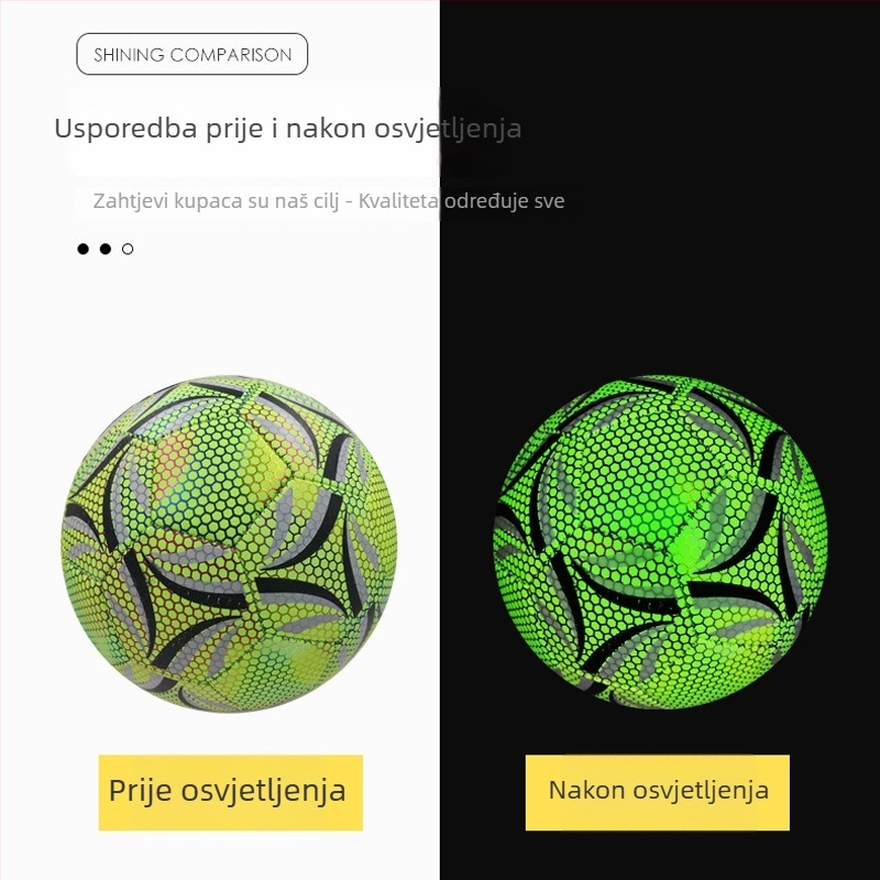 TPU nogometna lopta, šivanje strojem, svjetleća fluorescencija i reflektirajuća površina, prilagođeni logo