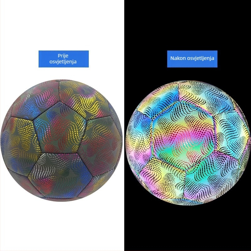 TPU nogometna lopta, šivanje strojem, svjetleća fluorescencija i reflektirajuća površina, prilagođeni logo