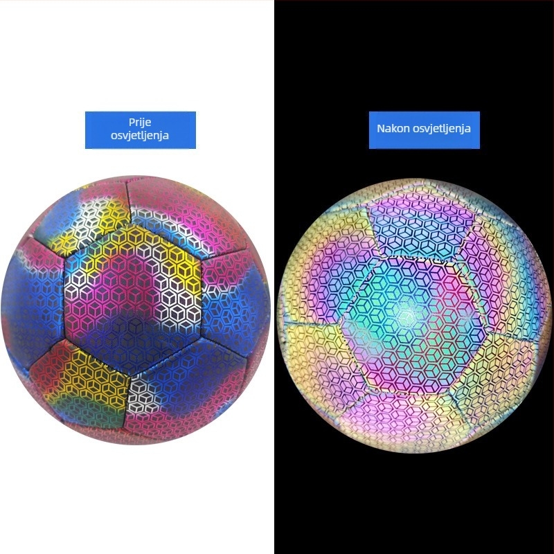 TPU nogometna lopta, šivanje strojem, svjetleća fluorescencija i reflektirajuća površina, prilagođeni logo