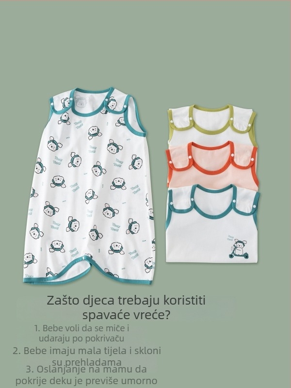 Dječji vreća za spavanje za ljeto, 3–8 godina, pamuk 95%+, podstava i punilo od pamuka, karikatura uzorak, antibakterijski, bez rukava