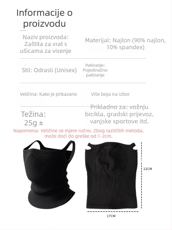 Unisex zimska maska za planinarenje i vožnju električnim biciklom, najlon bezšivna maska za lice s ovratnikom