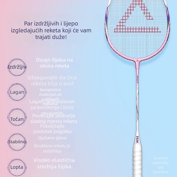 Raketa za badminton s karbonskim okvirom, najlonske žice, težina 95–100 g, držač G2, horizontalni udar