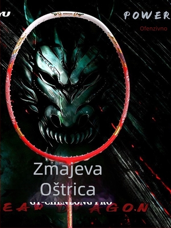 Raketa za badminton - okvir od karbonskih vlakana, težina 75–79 g, tip udarca pravac, debljina drške G-5