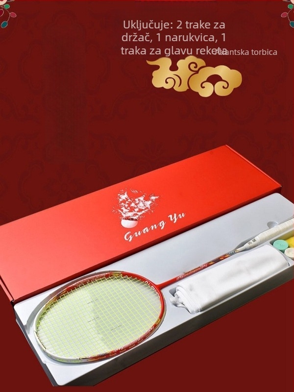 Raketa za badminton - okvir od karbonskih vlakana, težina 75–79 g, tip udarca pravac, debljina drške G-5