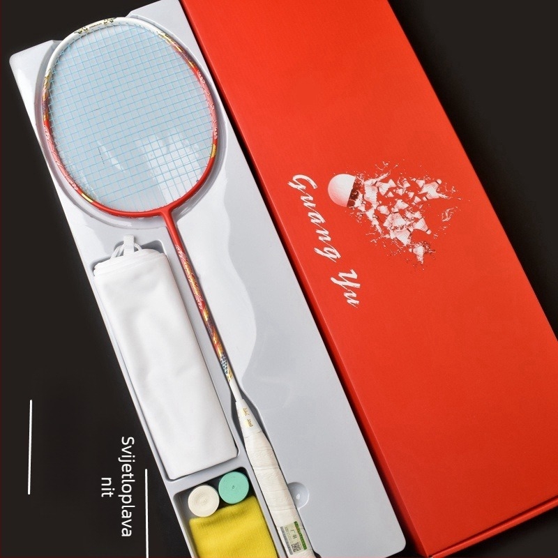 Raketa za badminton - okvir od karbonskih vlakana, težina 75–79 g, tip udarca pravac, debljina drške G-5