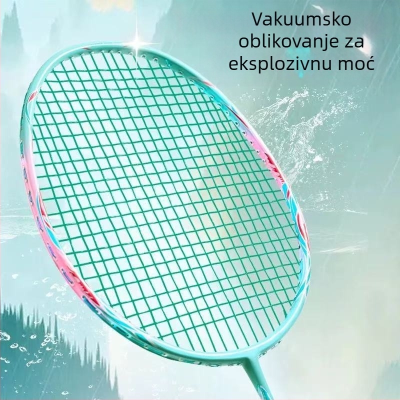 Zongjian badminton raketa s okvirom od željeznog legura, najlonske žice, neposredni udar, težina 85–89 g, mogućnost prilagođavanja