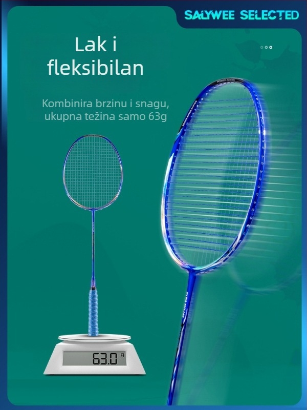 SALYWEE badminton reketa s karbonskim okvirom, težina 75–79 g, drška G5, direktni udarac