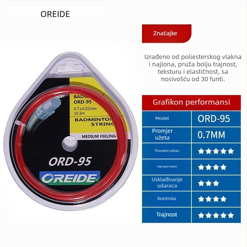 Oreid ORD-95 nit za badminton reketa, najlon vlakno, napetost 30 lb