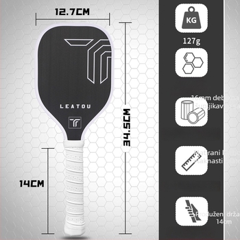 Reket za pickleball od karbonskih vlakana s mat završnom obradom, težina 127 g, marka Lituo, pogodno za treninge i turnire.