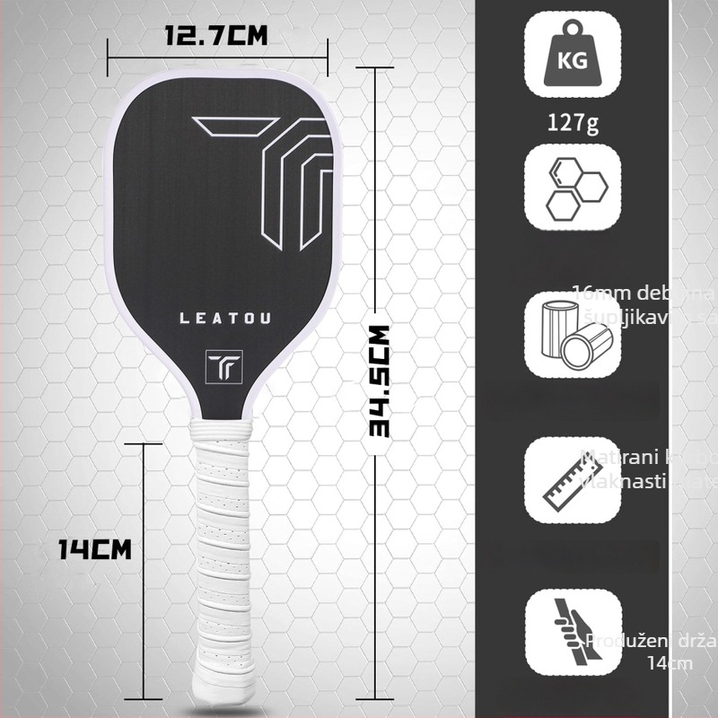 Reket za pickleball od karbonskih vlakana s mat završnom obradom, težina 127 g, marka Lituo, pogodno za treninge i turnire.