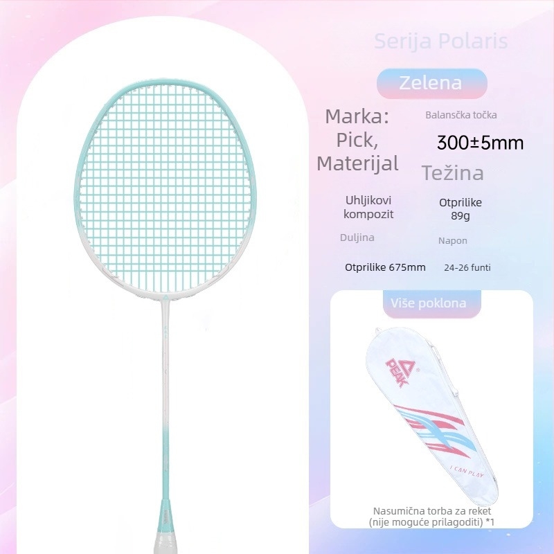 Raketa za badminton - Ultra lagana, kompozit od karbonskih vlakana, uravnotežena glava, težina 85–89 g, ručka G5