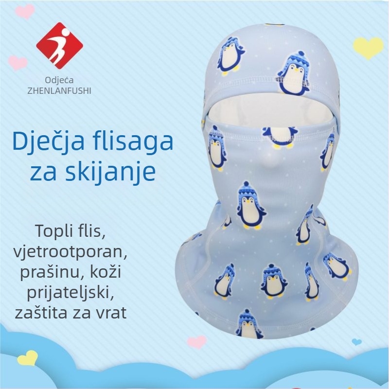 Dječja maska za skijanje s fleec podstavom, vjetrootpornu zaštitu lica i kapuljaču za vanjske sportove