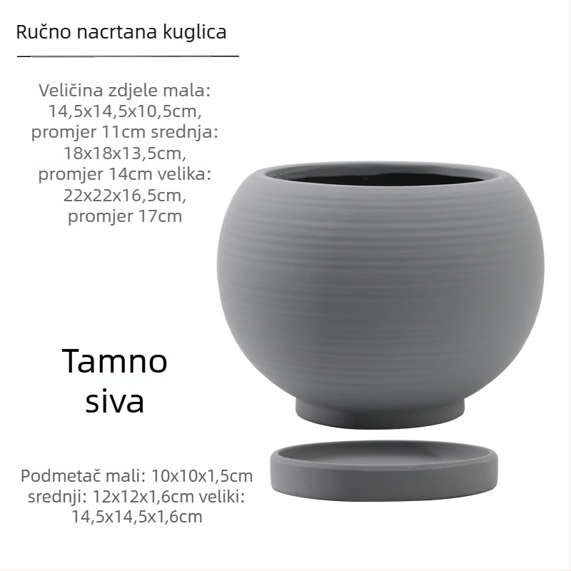 Nordski stil slikani okrugli keramički lonac za biljke sa stalkom, prozračan glineni lonac, velik promjer za pothos