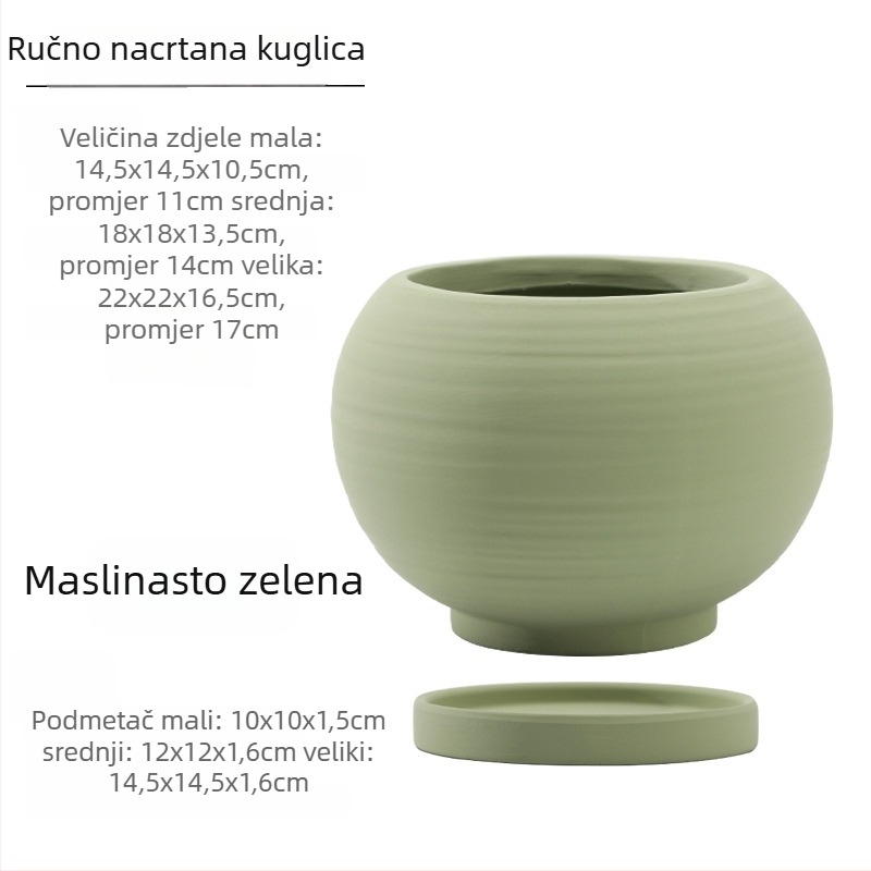 Nordski stil slikani okrugli keramički lonac za biljke sa stalkom, prozračan glineni lonac, velik promjer za pothos