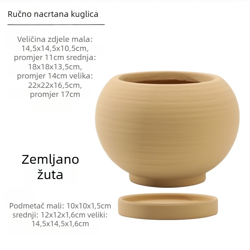 Nordski stil slikani okrugli keramički lonac za biljke sa stalkom, prozračan glineni lonac, velik promjer za pothos